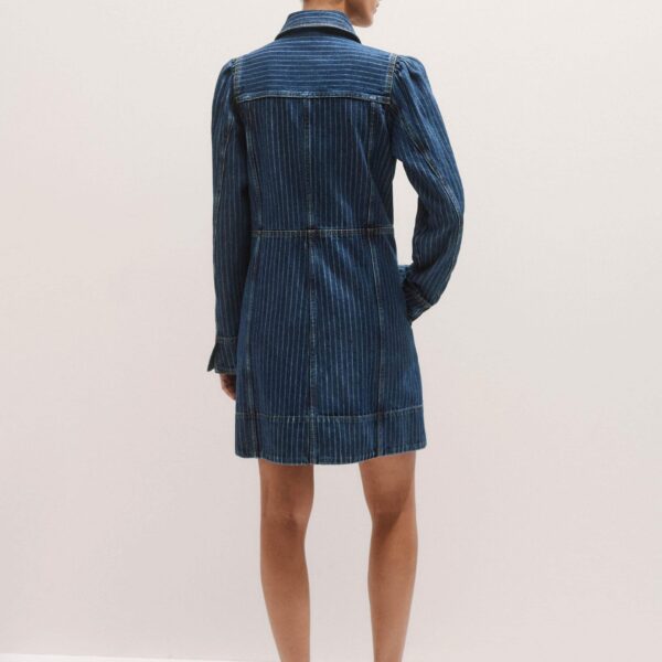 Me and Em Stripe Denim Zip Front Mini Dress – luxury British Blue in Me and Em exclusively at Coveti