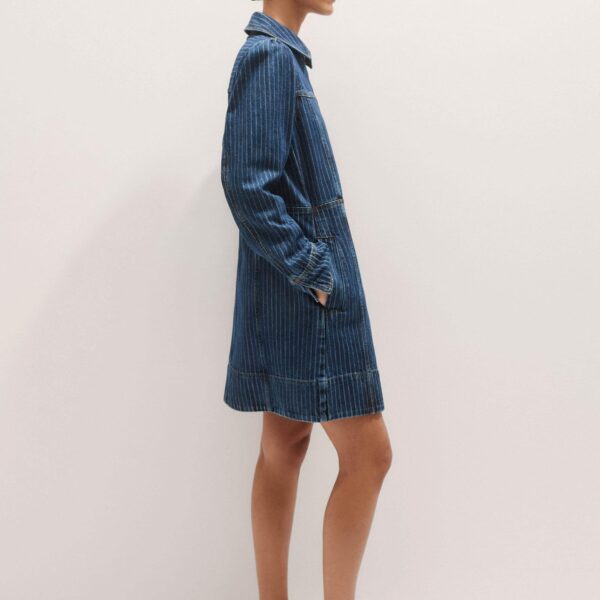 Me + Em Stripe Denim Zip Front Mini Dress – luxury British Blue in Me and Em exclusively at Coveti