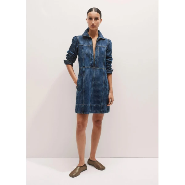 Me and Em Stripe Denim Zip Front Mini Dress, view 7