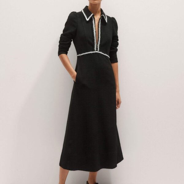 Me + Em Textured Midi Dress – luxury British Black in Me and Em exclusively at Coveti
