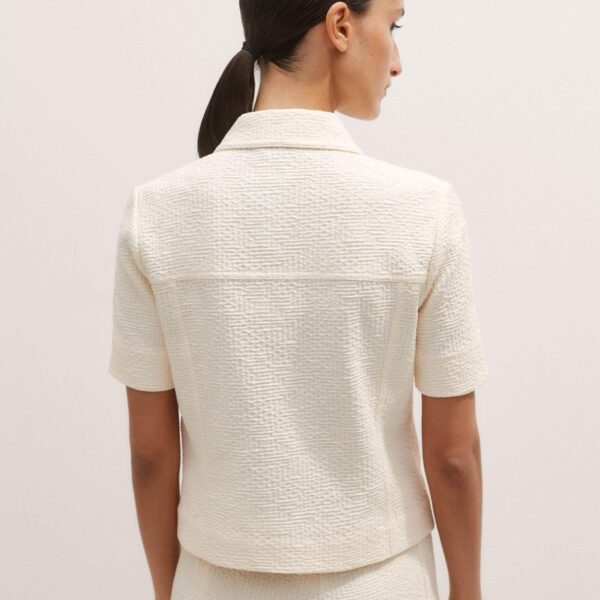 Me and Em Textured Ponte Zip Front Top – luxury British Ivory in Me and Em exclusively at Coveti