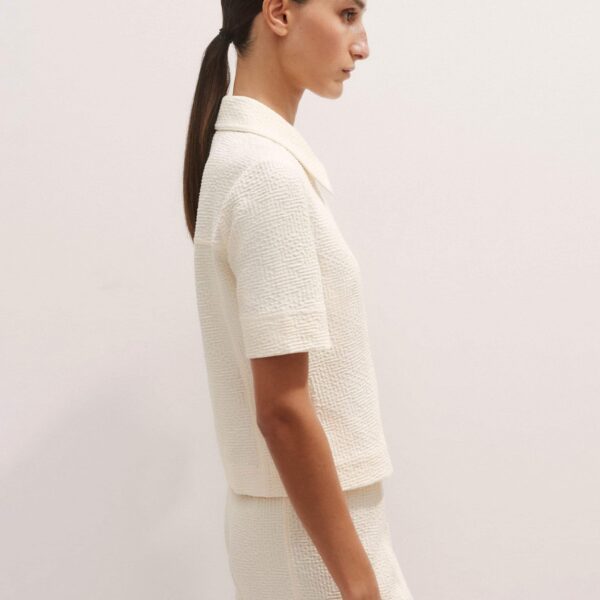 Me and Em Textured Ponte Zip Front Top – luxury British Ivory in Me and Em exclusively at Coveti