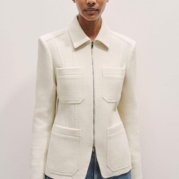 Me + Em The Zip Front Contoured Layering Jacket – luxury British Ivory in Me and Em exclusively at Coveti