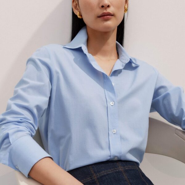 Me + Em Travel Layering Shirt – luxury British Blue in Me and Em exclusively at Coveti