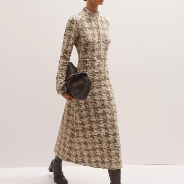 Me + Em Travel Tweed Midi Dress – luxury British Neutrals in Me and Em exclusively at Coveti