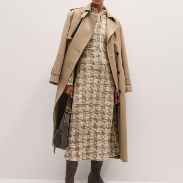 Me + Em Travel Tweed Midi Dress – luxury British Neutrals in Me and Em exclusively at Coveti