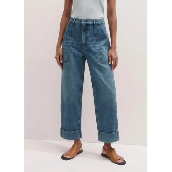Me + Em Turn-Up Straight Jean – luxury British Blue in Me and Em exclusively at Coveti