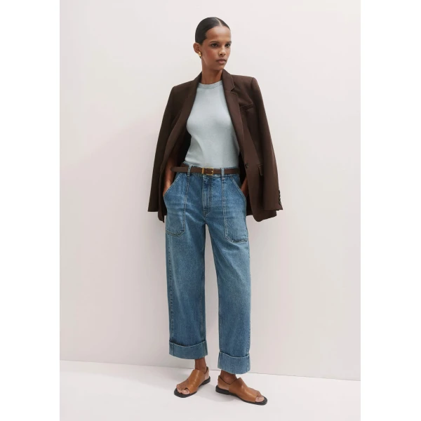 Me and Em Turn-Up Straight Jean – luxury British Blue in Me and Em exclusively at Coveti