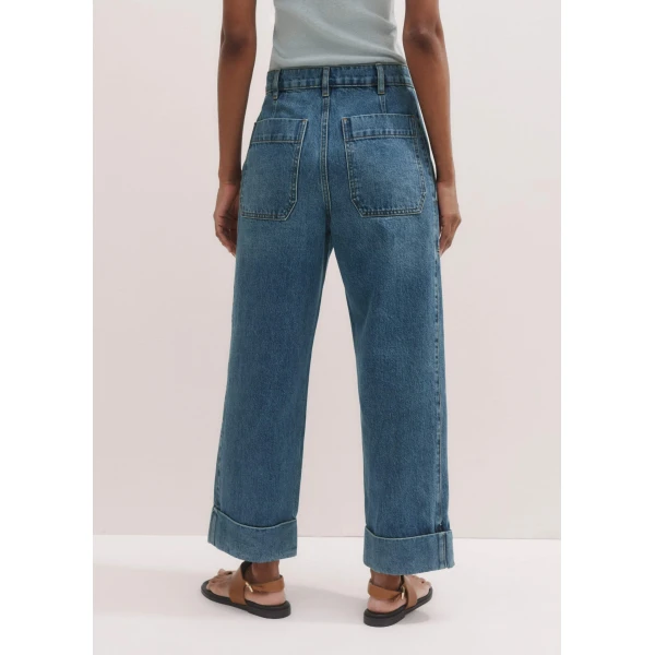 Me and Em Turn-Up Straight Jean – luxury British Blue in Me and Em exclusively at Coveti