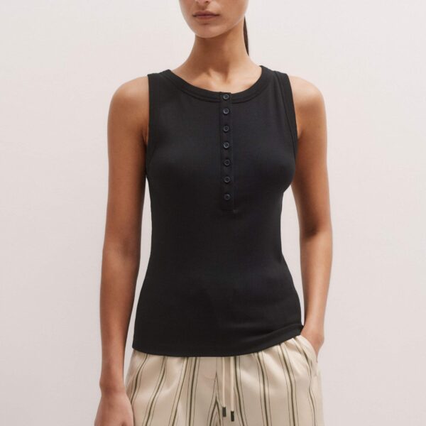 Me and Em Ultimate Button Down Rib Vest – luxury British Black in Me and Em exclusively at Coveti