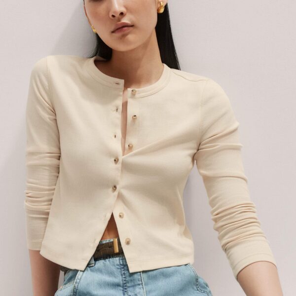 Me + Em Ultimate Rib Cardigan – luxury British Ivory in Me and Em exclusively at Coveti
