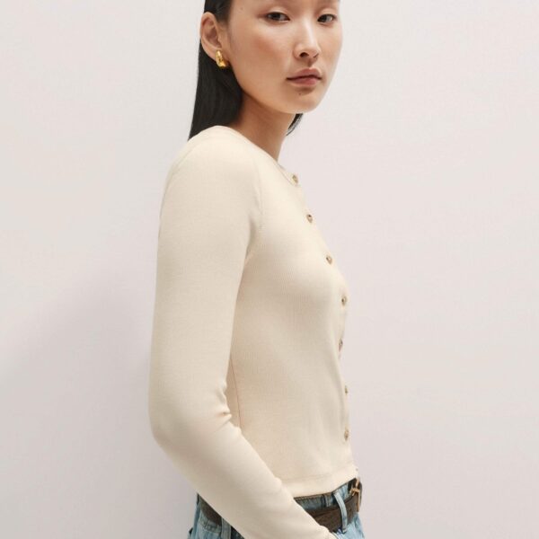 Me + Em Ultimate Rib Cardigan – luxury British Ivory in Me and Em exclusively at Coveti