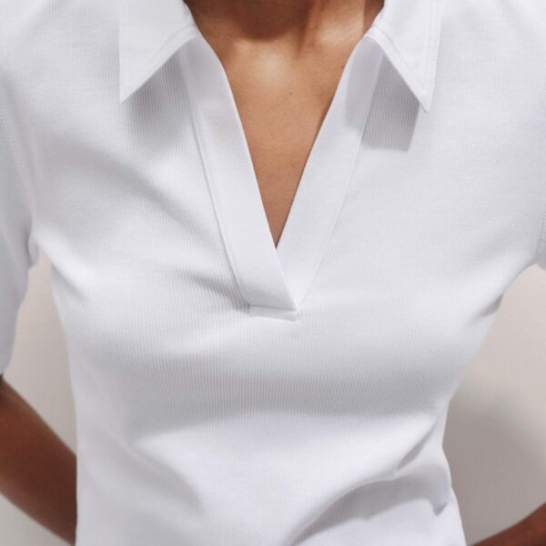 Me and Em Ultimate Rib Polo Top – luxury British White in Me and Em exclusively at Coveti