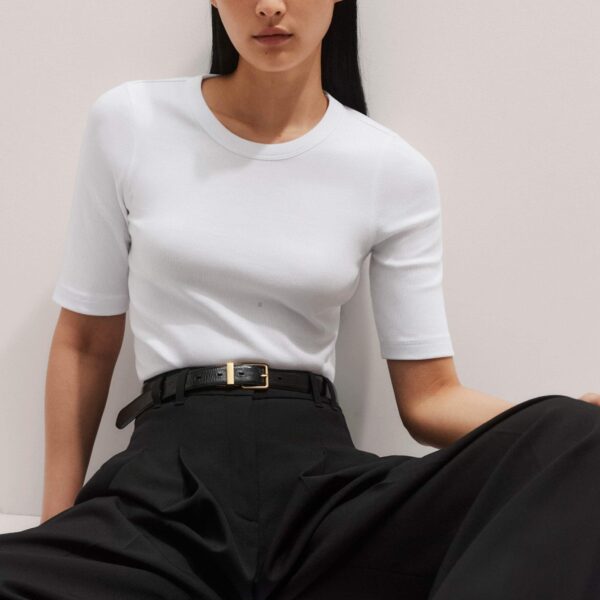Me + Em Ultimate Rib Sweater Tee – luxury British White in Me and Em exclusively at Coveti