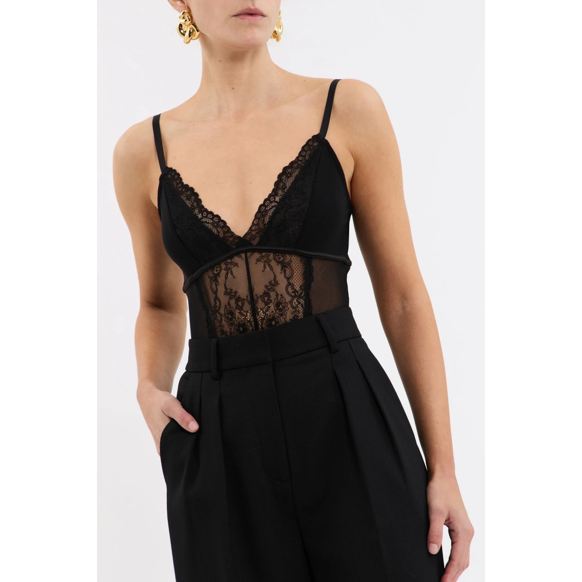 Rebecca Vallance Black Bodysuit The Angel Bodysuit in black exudes feminine elegance. Featuring sheer lace