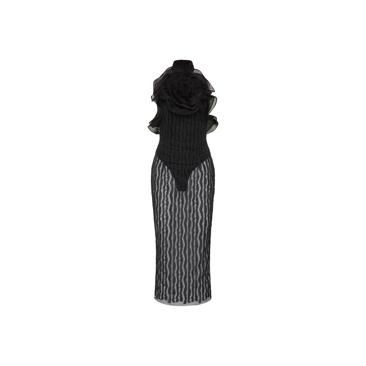 Rebecca Vallance Black Dresses The Seraphina Midi Dress in black epitomises feminine elegance