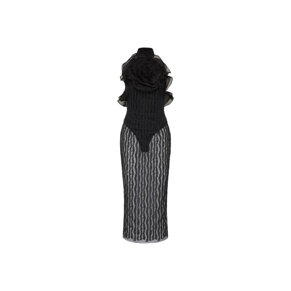 Rebecca Vallance Black Dresses The Seraphina Midi Dress in black epitomises feminine elegance