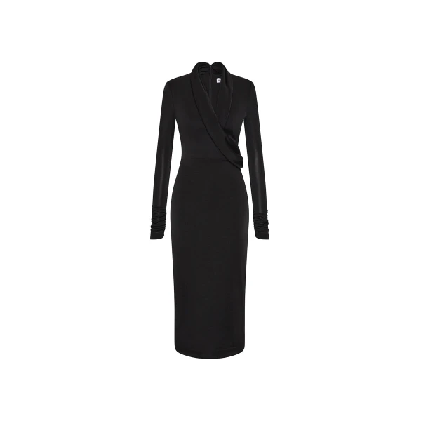 Rebecca Vallance Black Dresses The Erin Long Sleeve Midi Dress epitomises timeless sophistication in black. Tailored from premium jersey