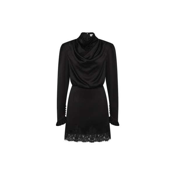 Rebecca Vallance Black Dresses The Raven Mini Dress in black infuses chic style with timeless sophistication. Featuring a high cowl neckline