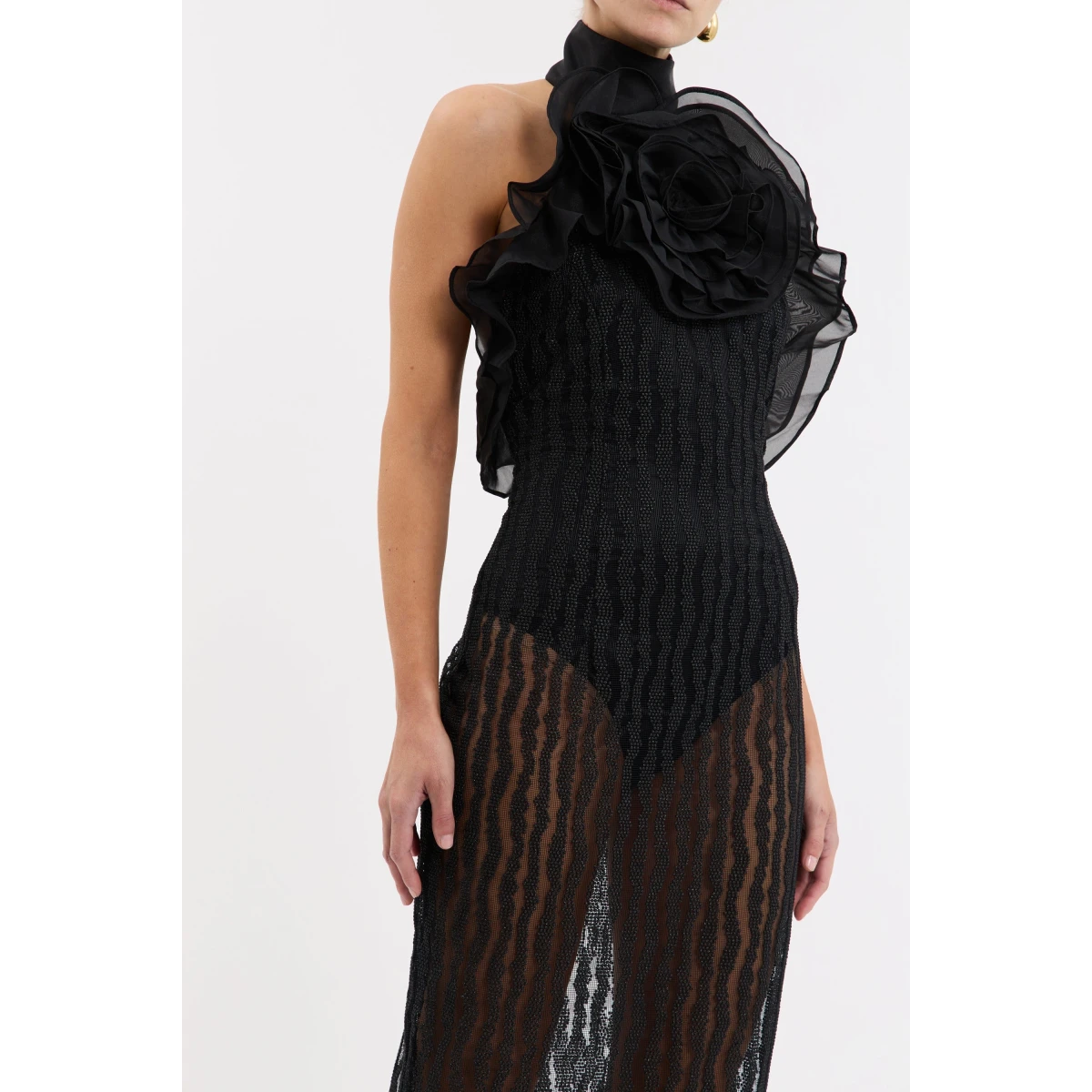 Rebecca Vallance Black Dresses The Seraphina Midi Dress in black epitomises feminine elegance