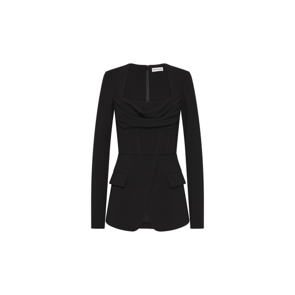 Rebecca Vallance Black Tops The Bethany Top in black is a modern styling essential designed to elevate any look. Tailored from bonded crepe