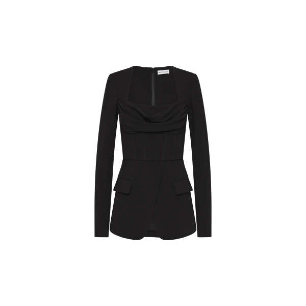 Rebecca Vallance Black Tops The Bethany Top in black is a modern styling essential designed to elevate any look. Tailored from bonded crepe