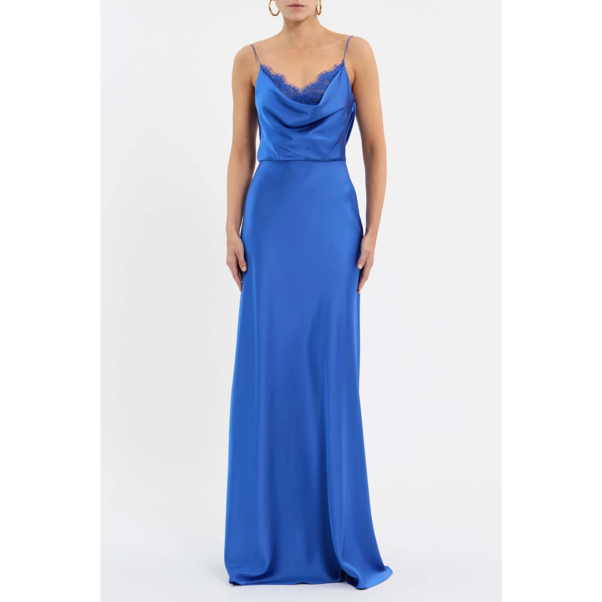 featuring lace trim underlay details for a touch of feminine elegance. Its bias-cut slip silhouette offers a flattering shape