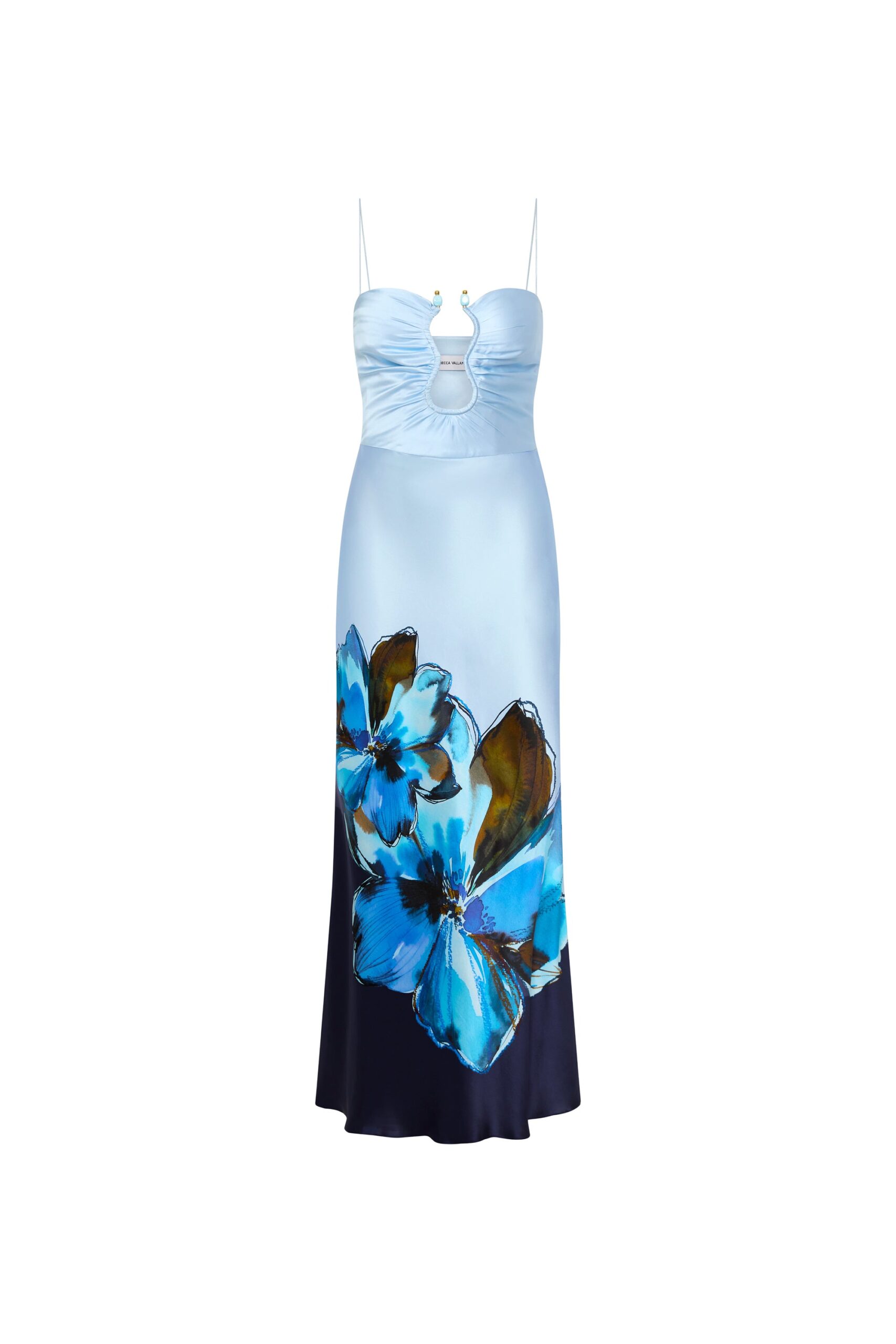 Rebecca Vallance Blue Dresses The Cyran Midi Dress is effortlessly enchanting with its floral print in hues of blue