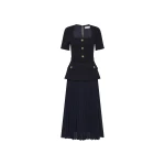Rebecca Vallance Blue Dresses The Jonie Midi Dress in navy epitomises timeless elegance and class. It features a sophisticated fitted bodice with a scoop neckline and short sleeves