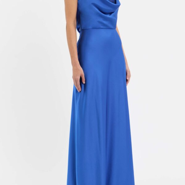 elevated by a chic cowl neckline and supported by spaghetti straps for utmost comfort. Secured with an invisible zip fastening at the side for a polished finish