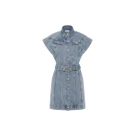 Rebecca Vallance Blue Dresses The Adian Mini Dress in light wash seamlessly blends casual chic with refined elegance. Featuring a subtle drop shoulder and sleeveless silhouette
