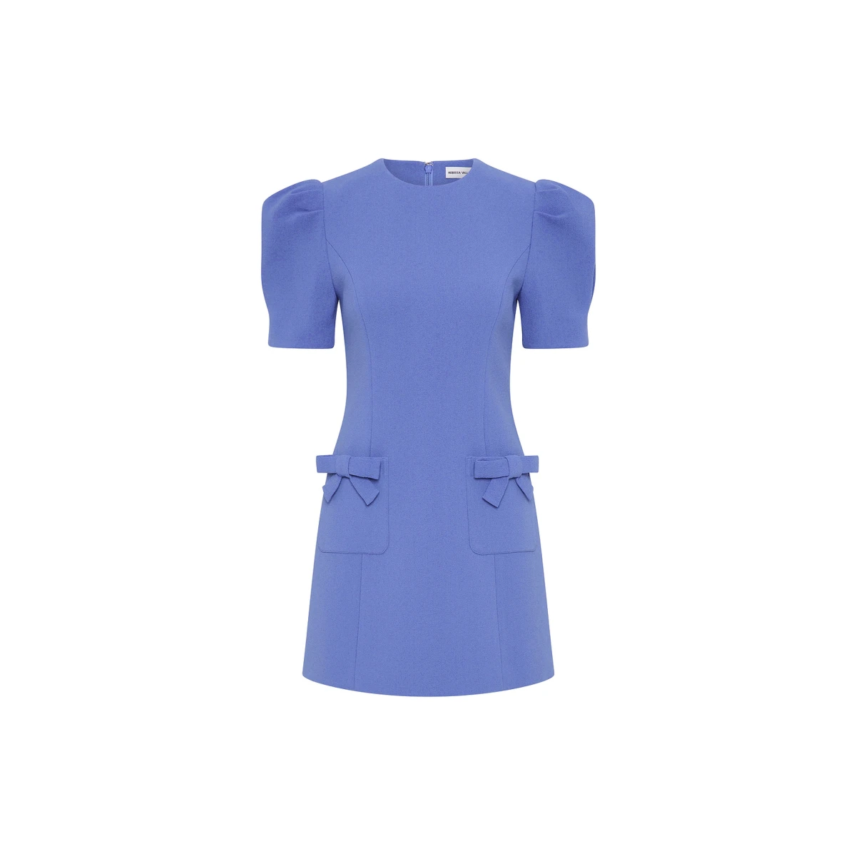 Rebecca Vallance Blue Dresses The Violetta Short Sleeve Mini Dress radiates timeless elegance in periwinkle blue. Tailored from bonded crepe
