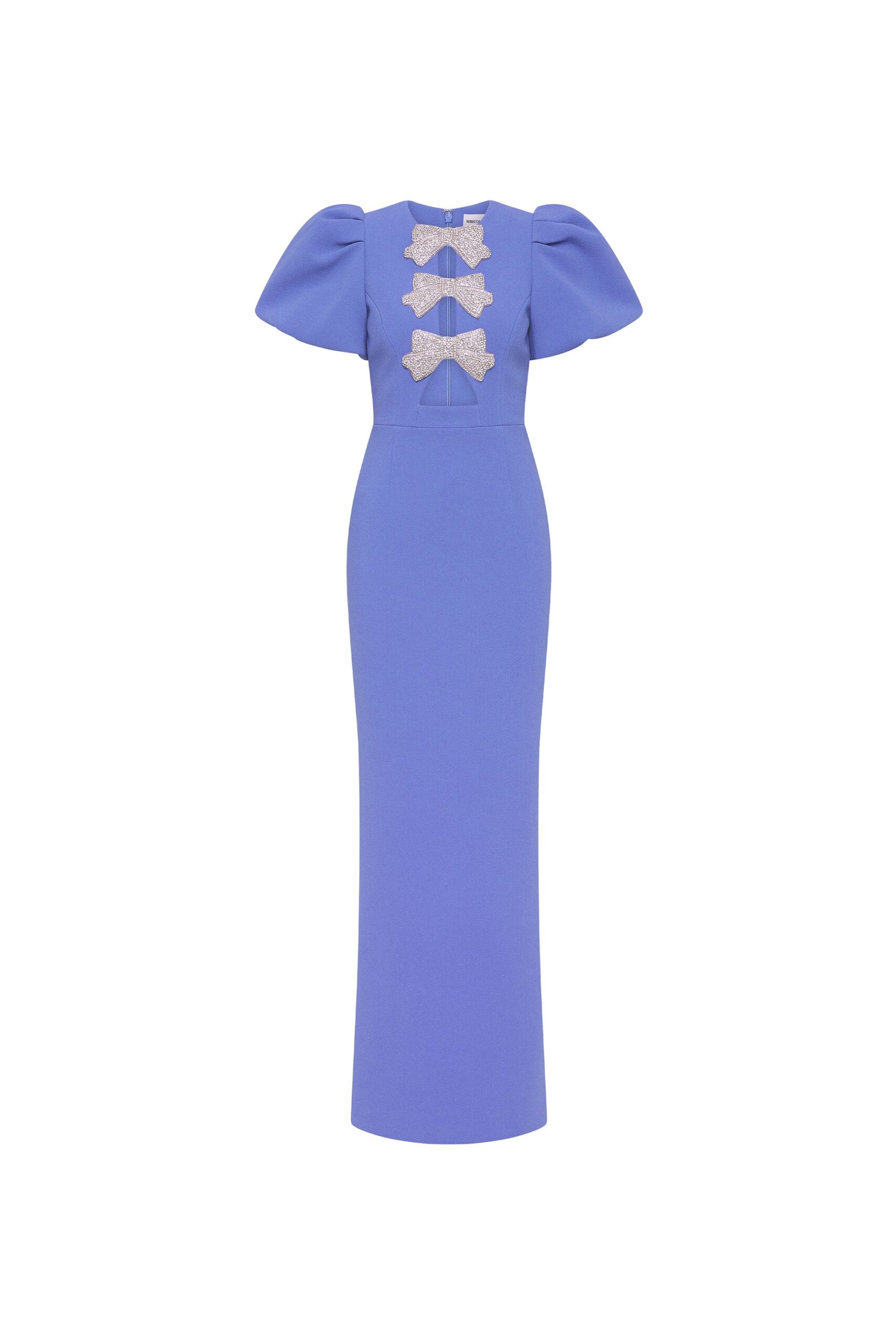Rebecca Vallance Blue Dresses The Violetta Puff Sleeve Gown is striking in periwinkle blue