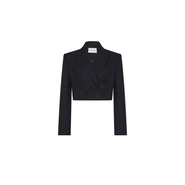 Rebecca Vallance Blue Jackets The Maxwell Crop Blazer redefines modern sophistication. Tailored from a navy pinstripe
