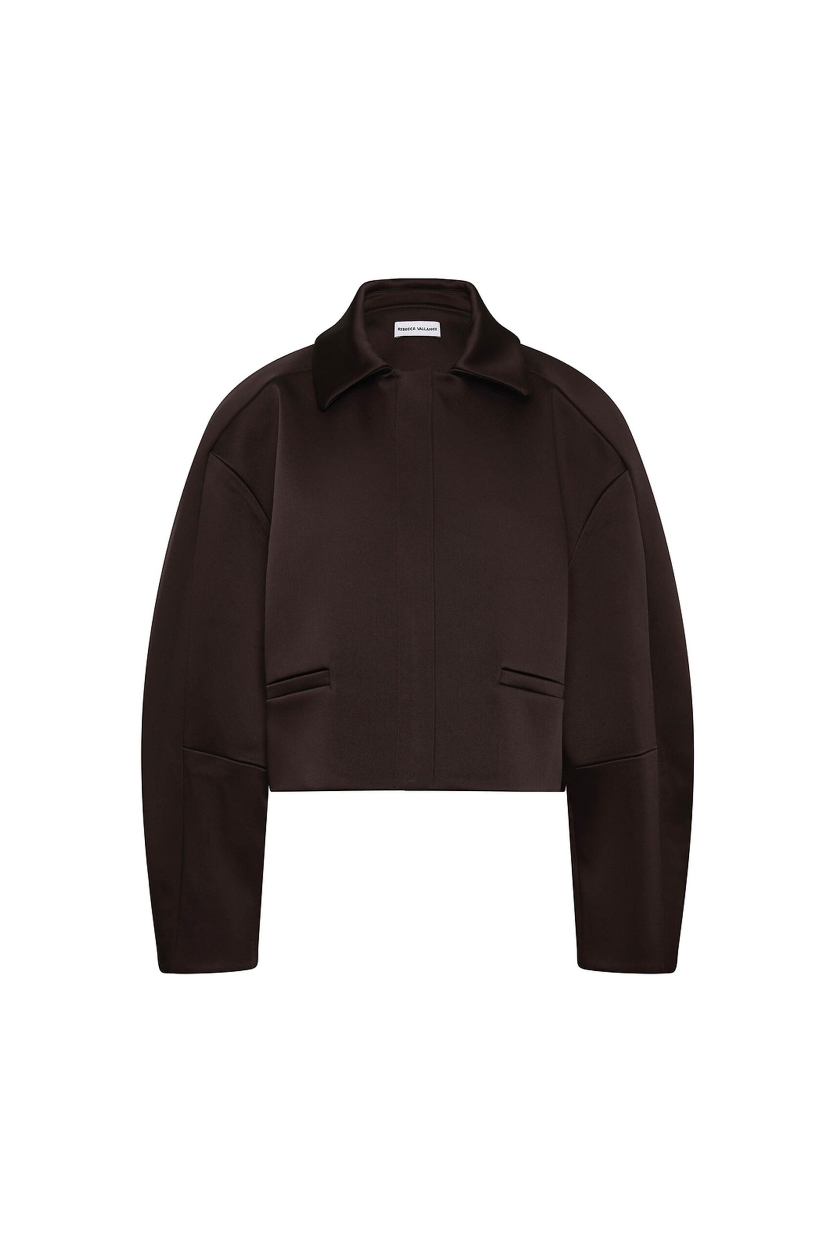 Rebecca Vallance Brown Jackets The Merlot Cropped Jacket in chocolate effortlessly blends structure and sophistication. Tailored from bonded satin