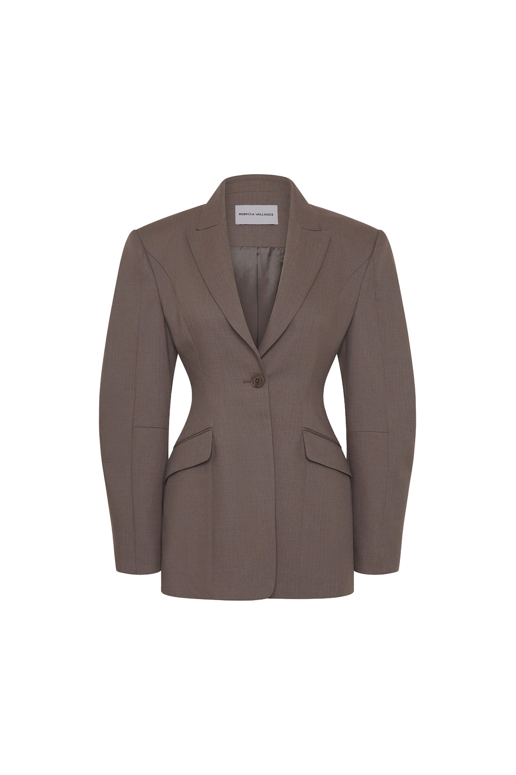 Rebecca Vallance Brown Jackets The Noah Blazer epitomises sleek sophistication in dark taupe. Featuring a single-breasted design
