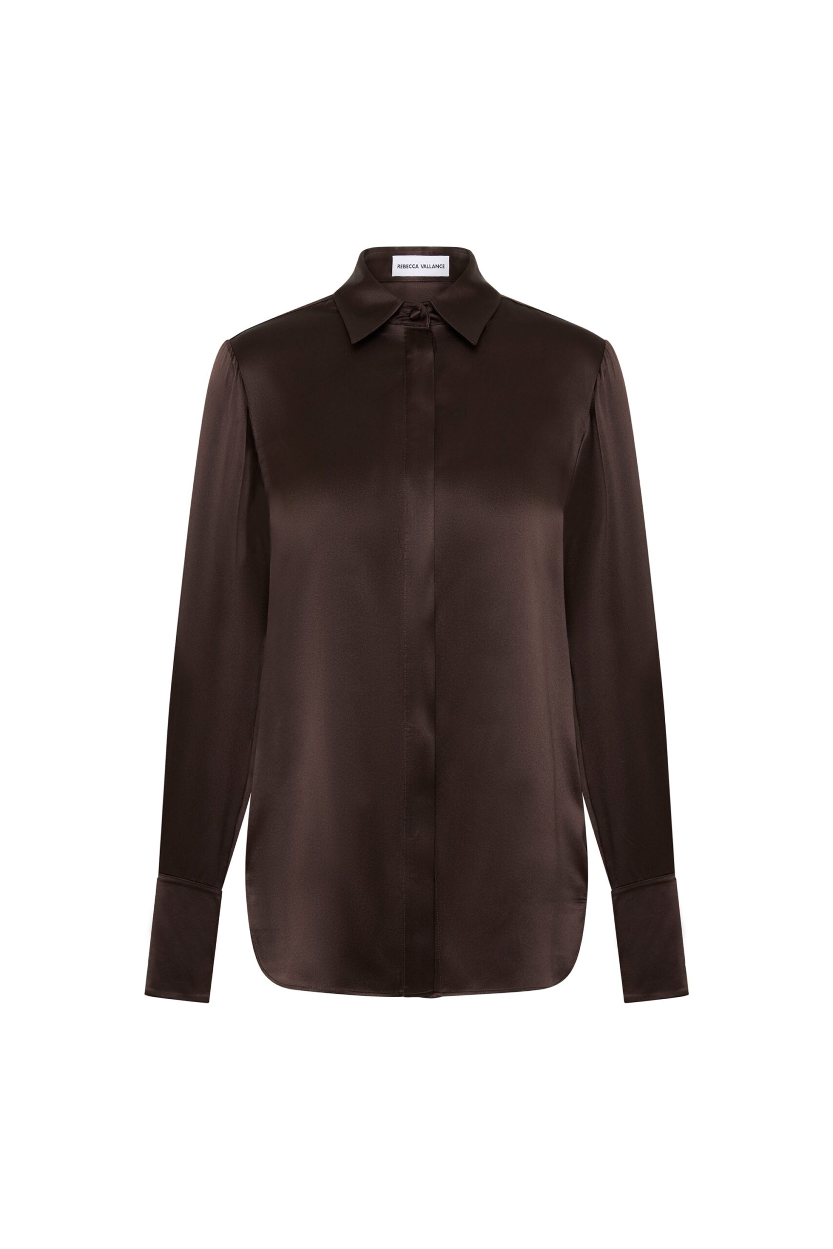 Rebecca Vallance Brown Tops The Hazel Shirt in chocolate is a must-have styling piece to elevate your wardrobe. Tailored from silk