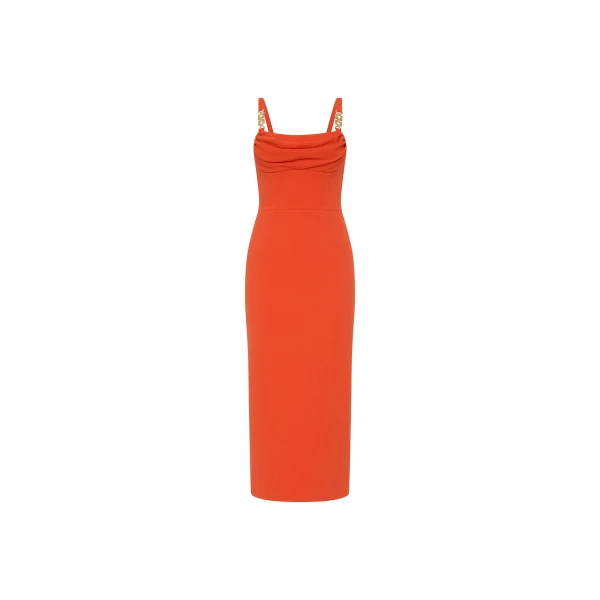 Rebecca Vallance Orange Dresses The Empress Midi Dress is striking in orange