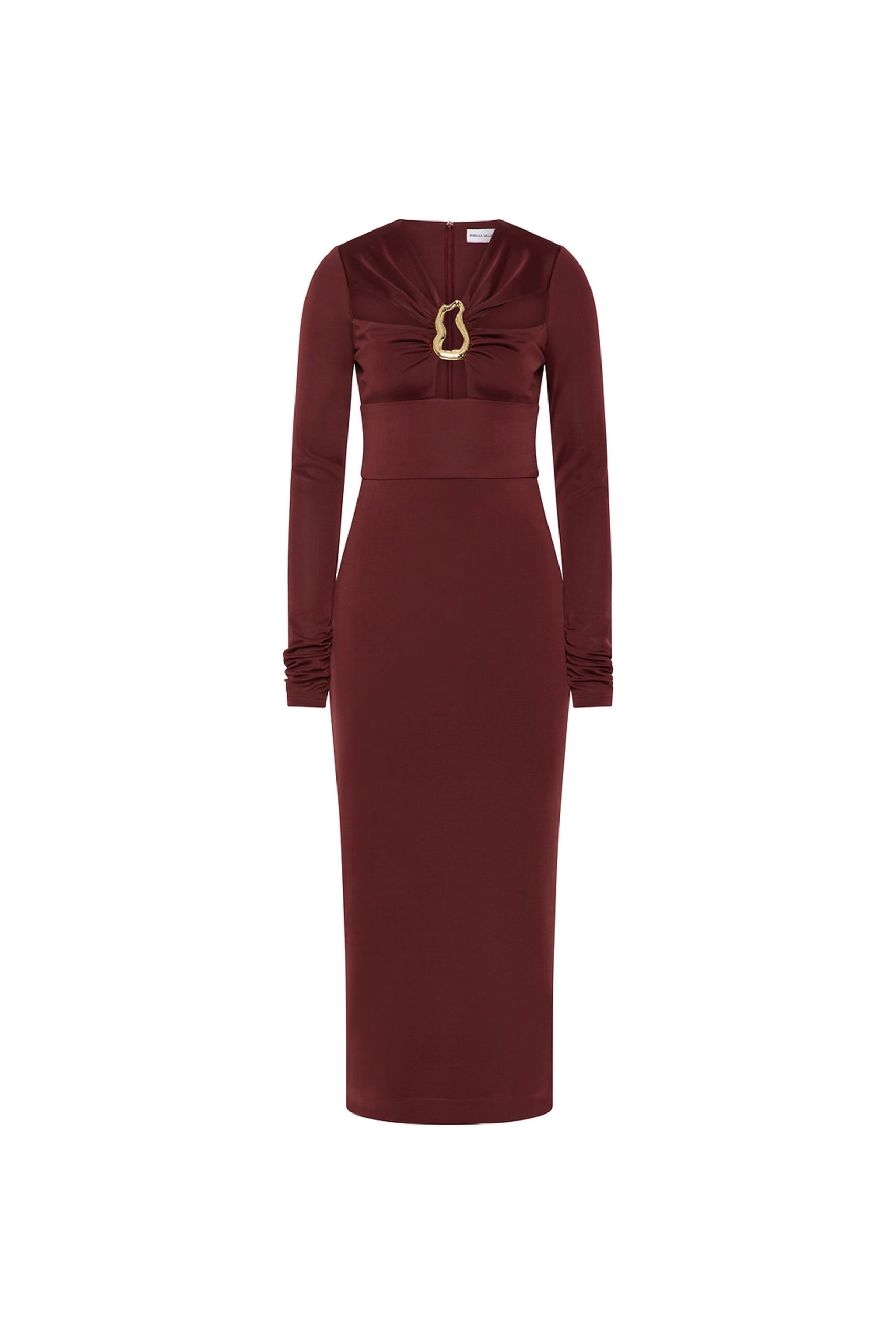 Rebecca Vallance Red Dresses The Mischa Long Sleeve Midi Dress is bold and eye-catching in a stunning wine hue