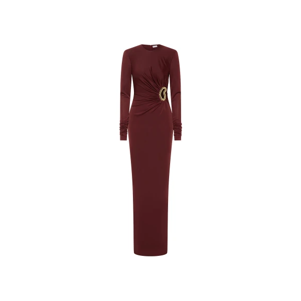 Rebecca Vallance Red Dresses The Mischa Long Sleeve Maxi Dress is effortlessly striking in a rich wine hue