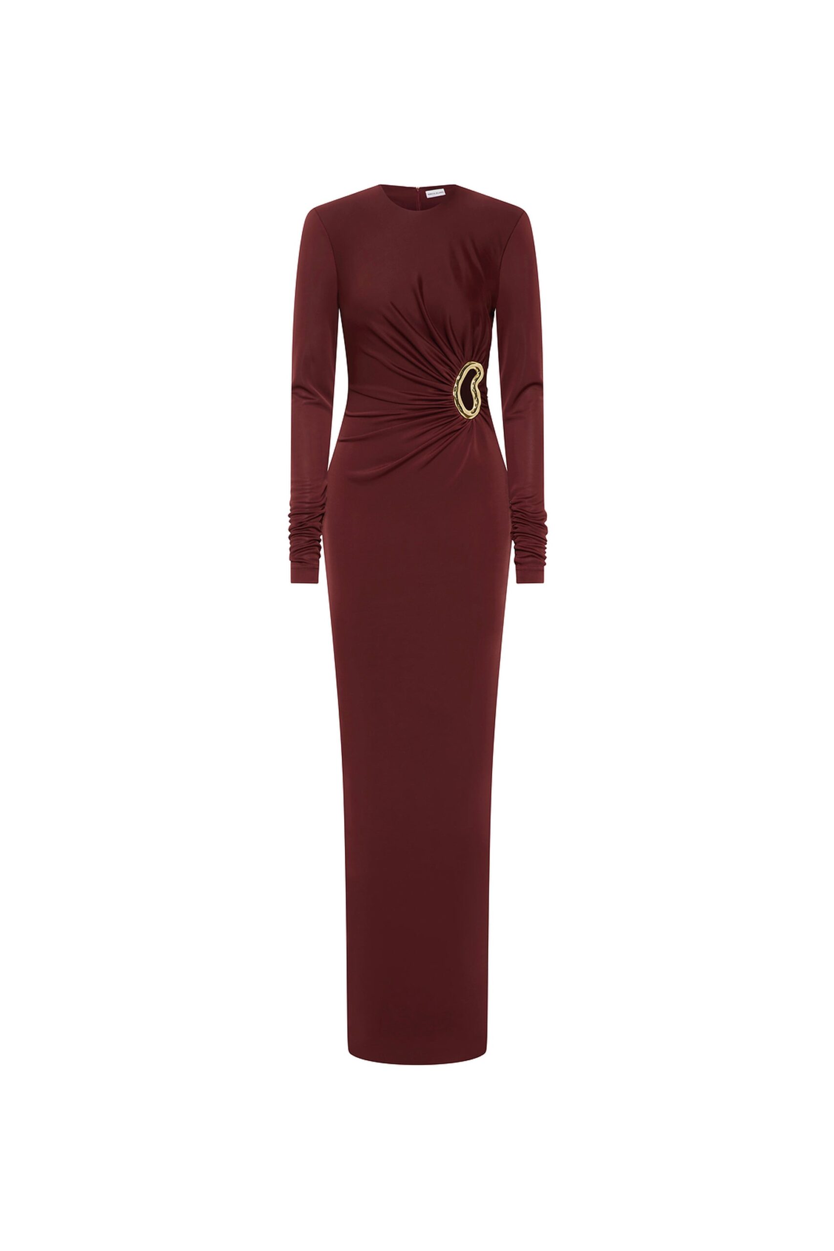 Rebecca Vallance Red Dresses The Mischa Long Sleeve Maxi Dress is effortlessly striking in a rich wine hue