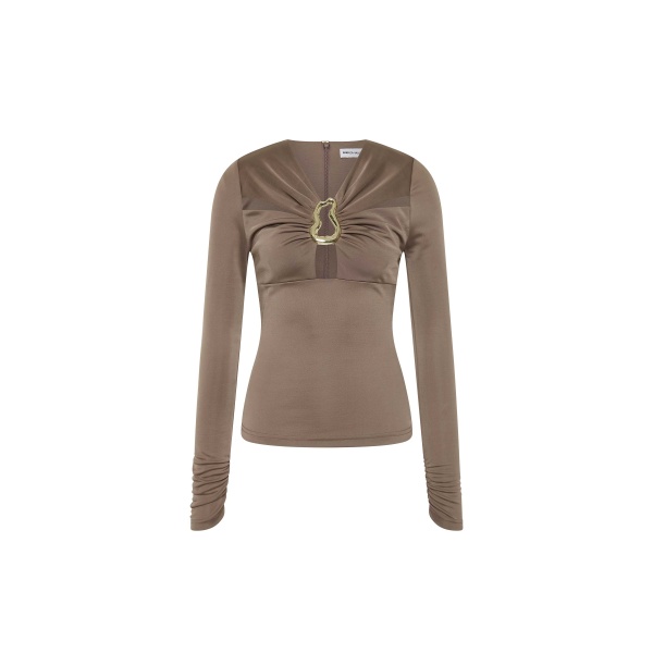 Rebecca Vallance Red Tops The Mischa Long Sleeve Top in mocha fuses contemporary design with feminine allure. Tailored from premium jersey