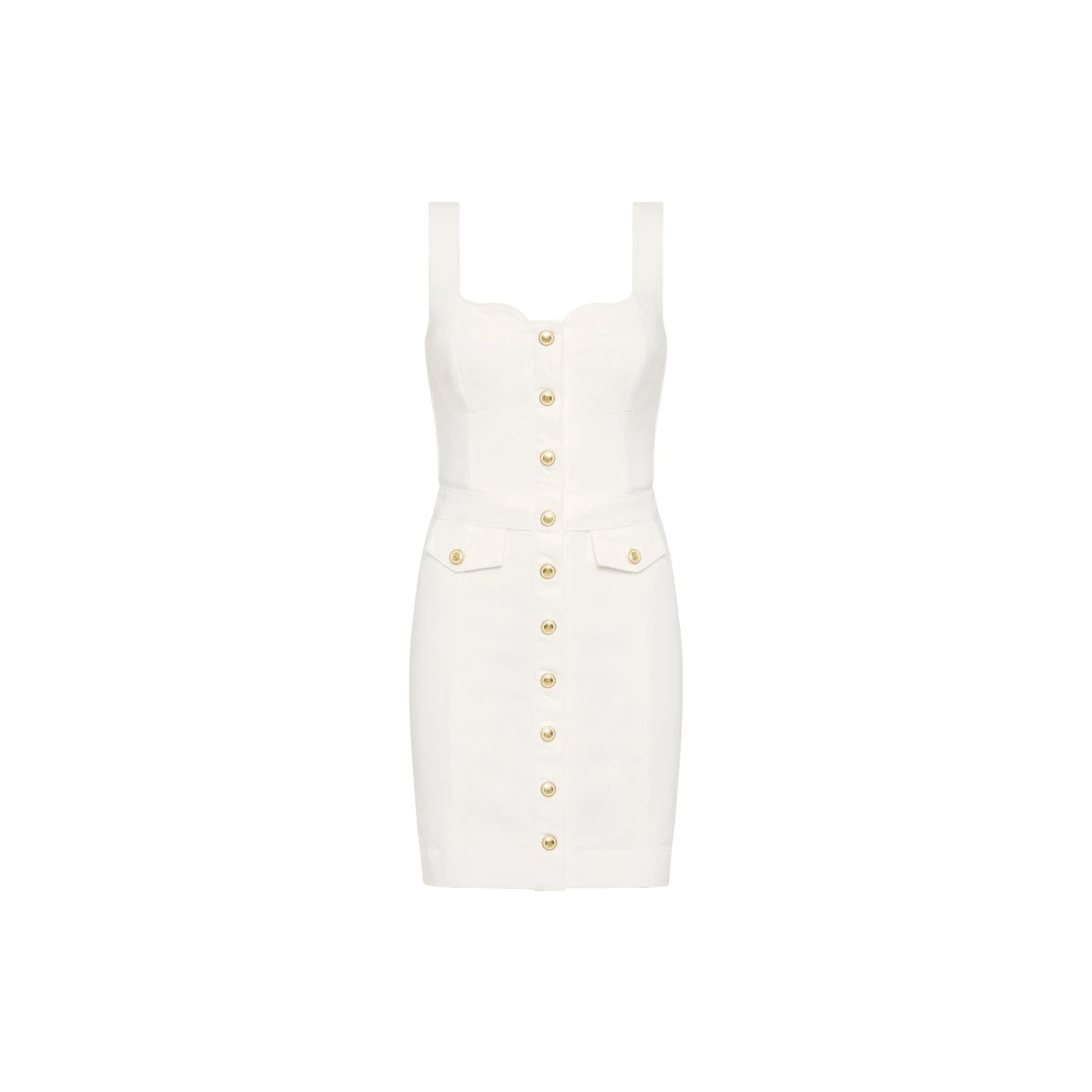 Rebecca Vallance White Dresses The Aviator Mini Dress in white denim redefines effortless sophistication with contemporary style. Designed for a tailored fit