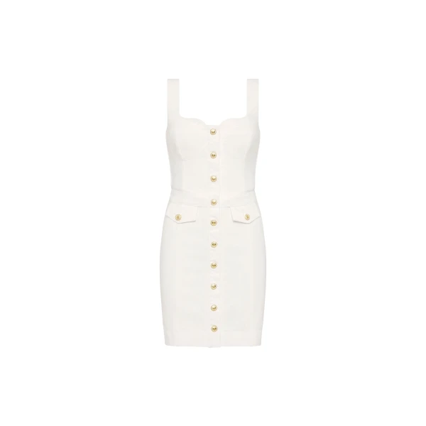Rebecca Vallance White Dresses The Aviator Mini Dress in white denim redefines effortless sophistication with contemporary style. Designed for a tailored fit