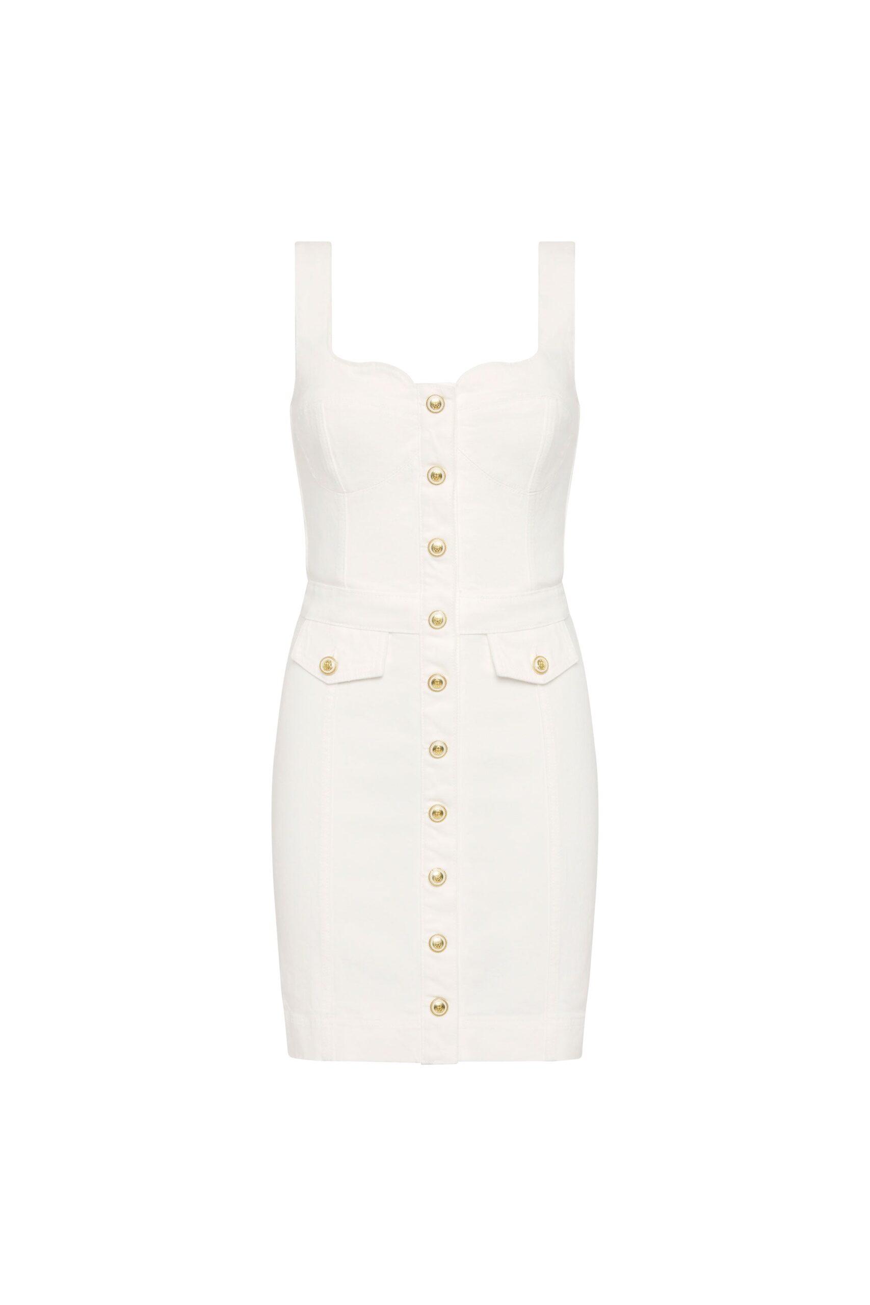 Rebecca Vallance White Dresses The Aviator Mini Dress in white denim redefines effortless sophistication with contemporary style. Designed for a tailored fit