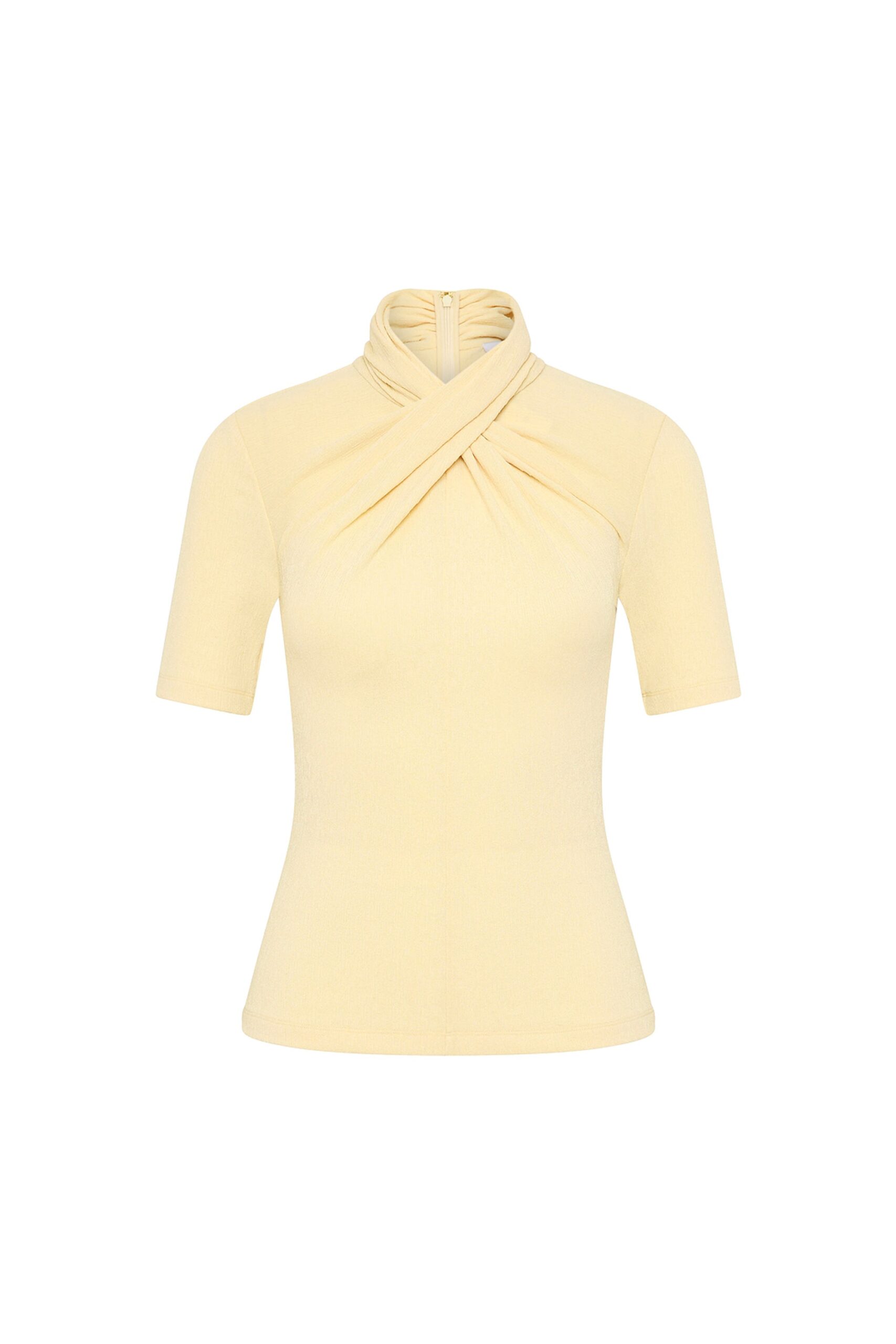 Rebecca Vallance Yellow Tops The Arial Short Sleeve Top in a playful butter-yellow hue infuses sophistication and comfort. Tailored from a premium textured jersey