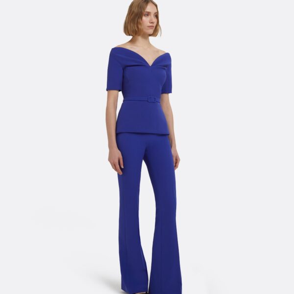 Alexa Trousers In Skiathos Blue by Safiyaa ‚Äì luxury pants in Blue available at Coveti