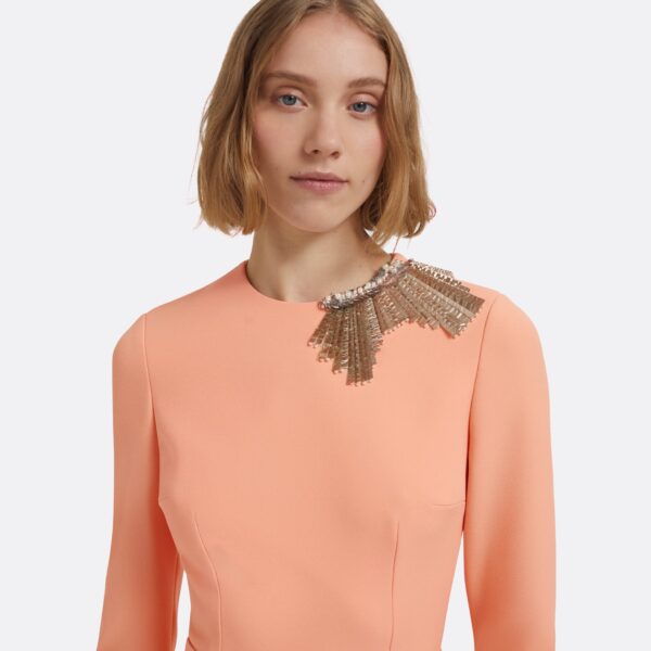 Aspen Long Dress In Apricot With Gunmetal Embellishment by Safiyaa ‚Äì luxury dresses in Orange available at Coveti