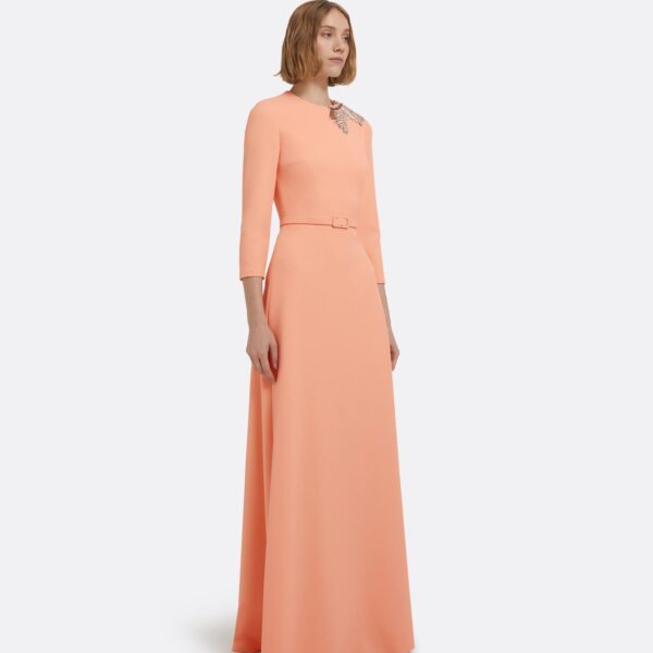 Aspen Long Dress In Apricot With Gunmetal Embellishment by Safiyaa ‚Äì luxury dresses in Orange available at Coveti