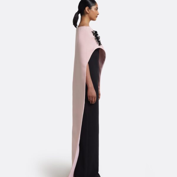 Azrael Long Dress & Maddox Harness In Lotus Bloom With Black Pearl by Safiyaa ‚Äì luxury dresses in Black available at Coveti